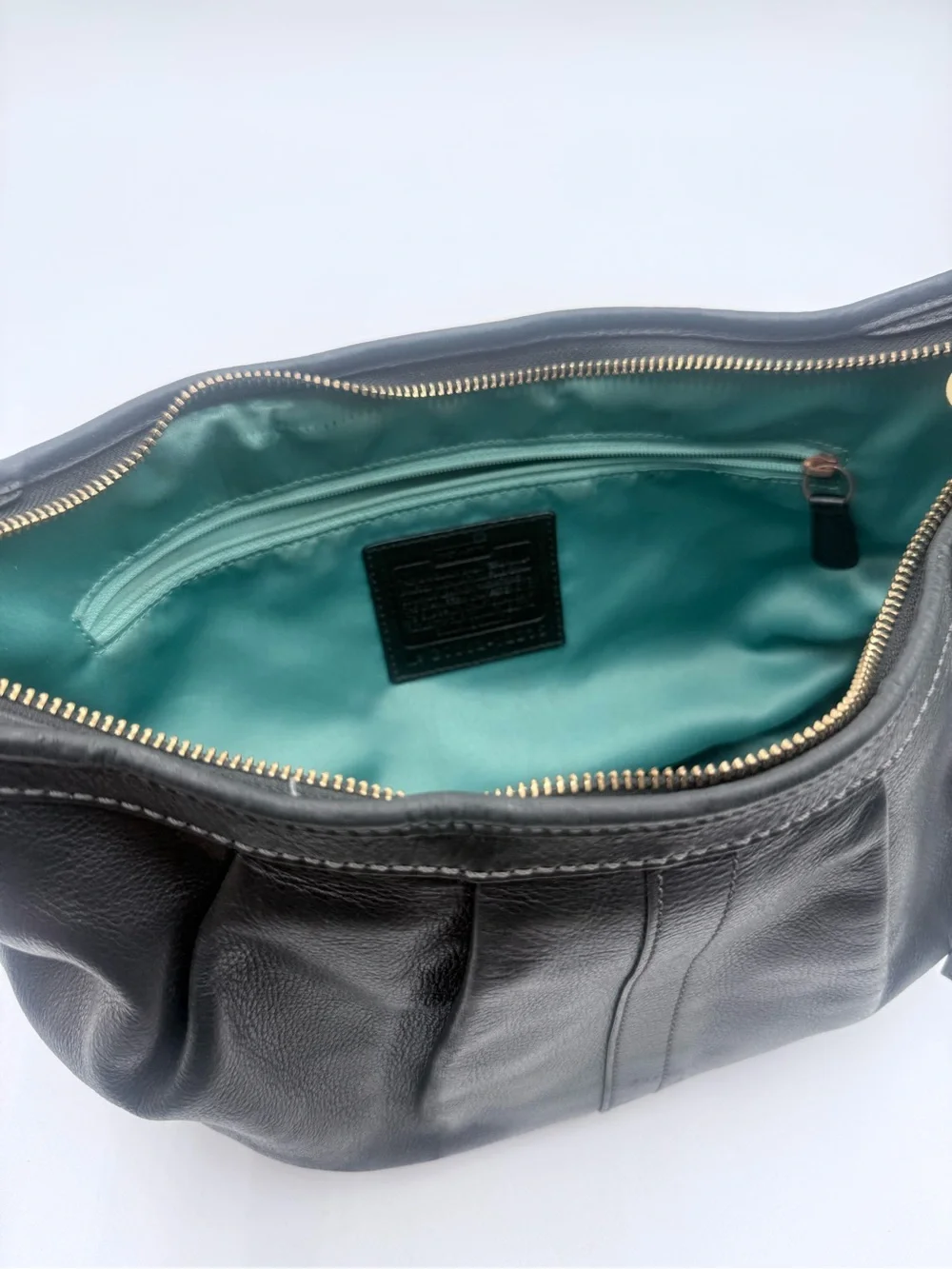 Vintage COACH Ergo 12235 Leather Hobo Shoulder Bag Black Gold Hardware Turquoise